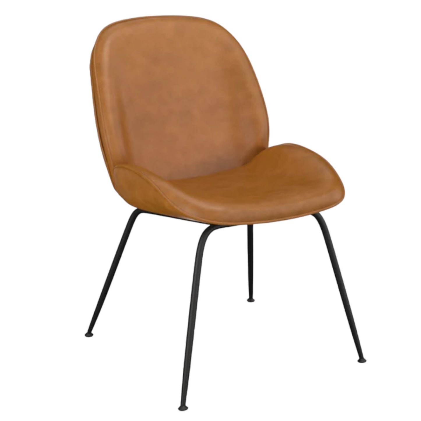 Brown leather chair with black metal legs.