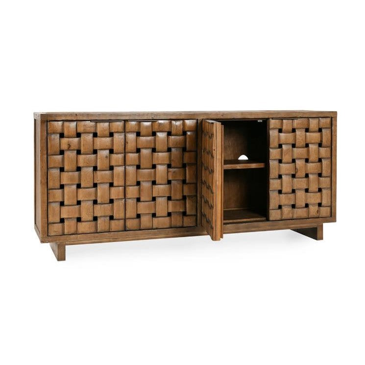 Wooden cabinet with a rustic finish and simple design.