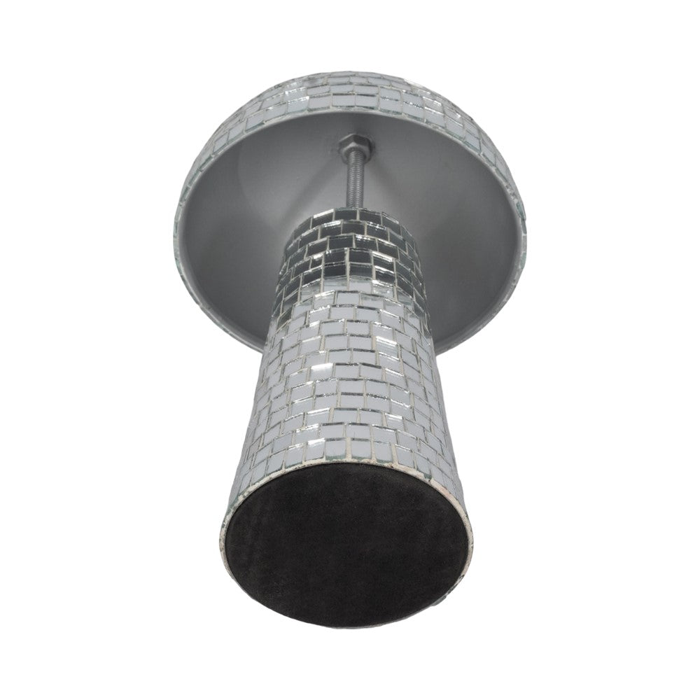 Shiny silver cone-shaped trophy with mosaic tiles.