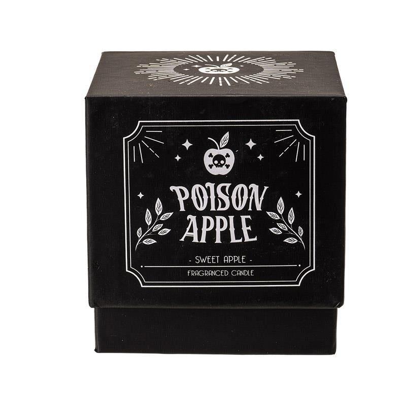 Black box labeled "Poison Apple" with decorative white text and skull apple design.