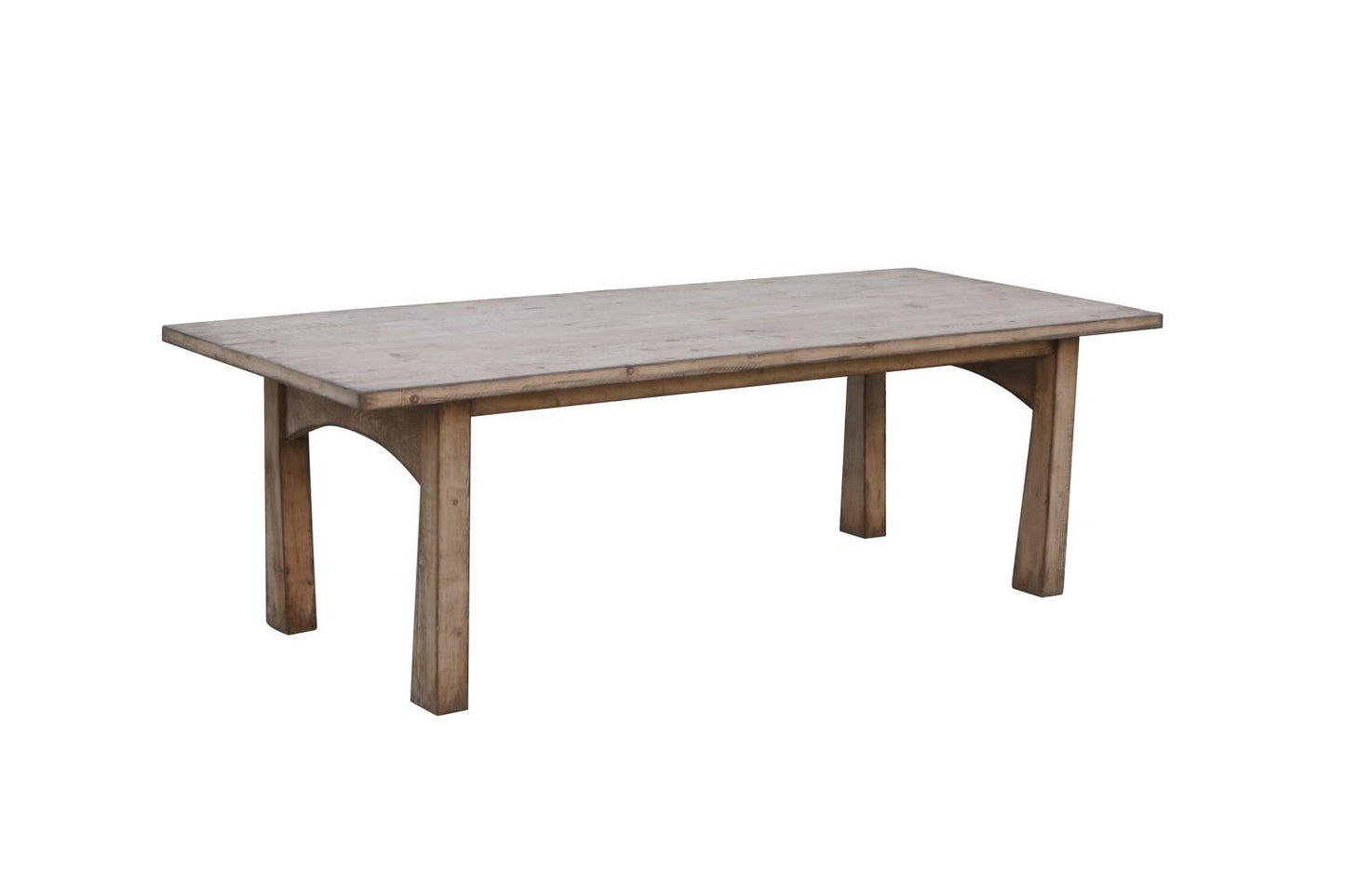 Wooden rectangular dining table with sturdy legs.