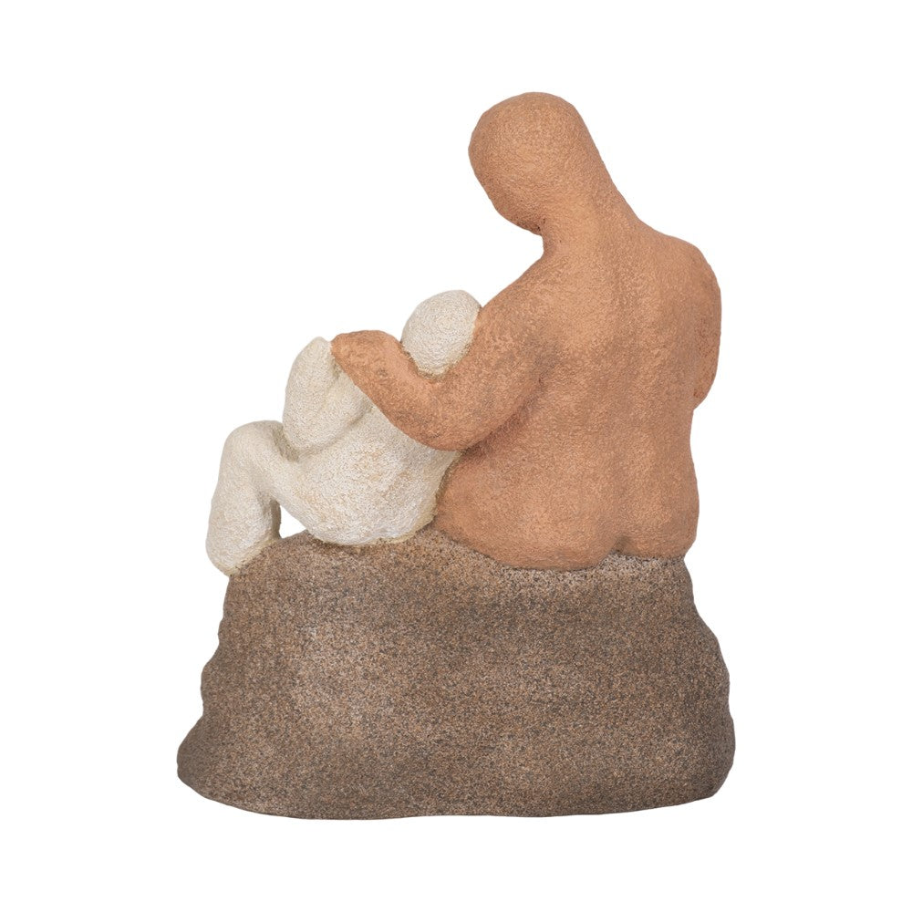 Two abstract figures together on a stone base.