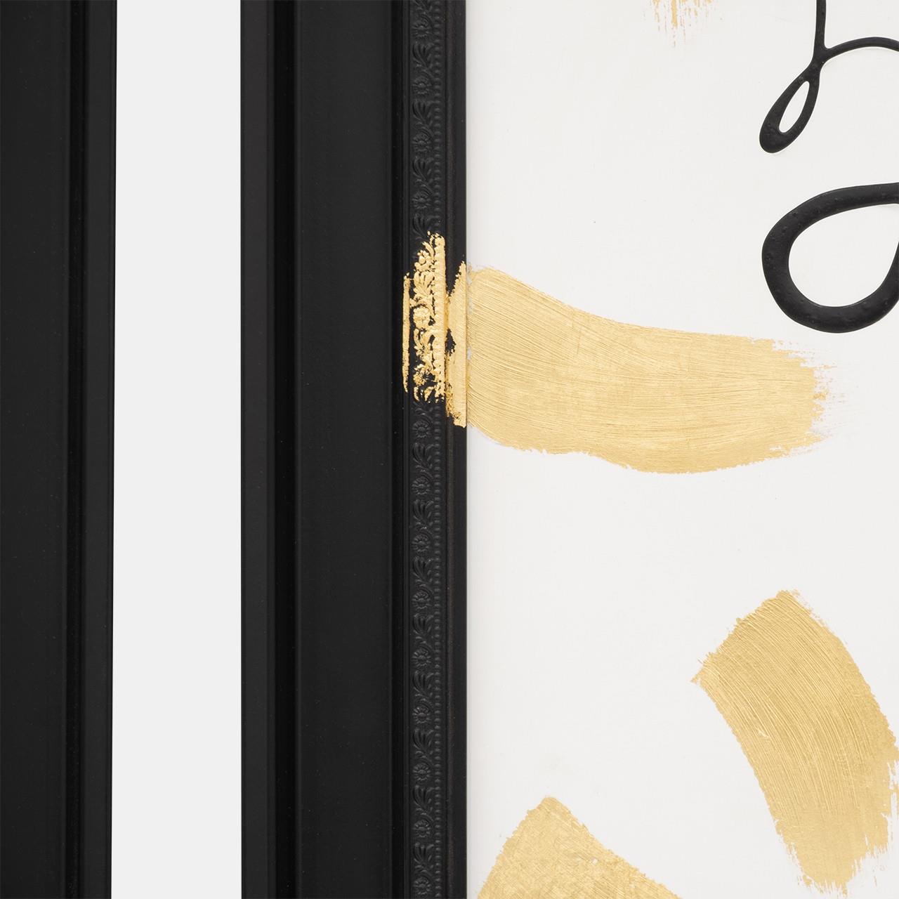 Black frame with gold brushstrokes and abstract design.