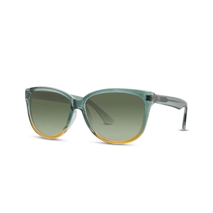 Green and orange gradient sunglasses with a sleek design.
