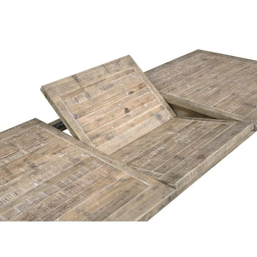Foldable wooden table with a rustic finish.