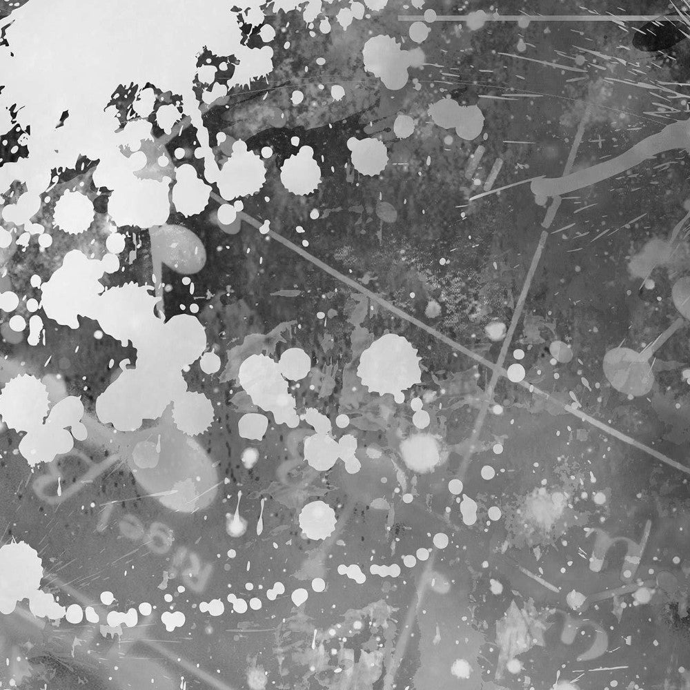 Black and white abstract pattern with paint splatters.