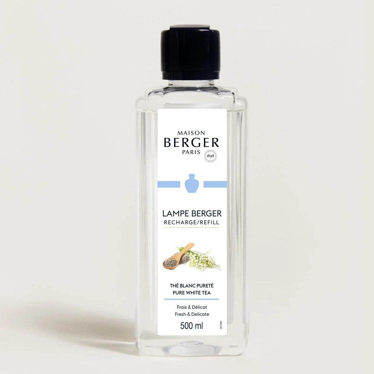 Lampe Berger refill, Pure White Tea scent, 500 ml bottle.