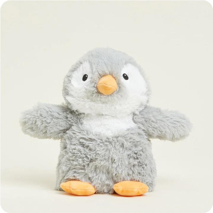 Cute gray penguin plush with orange beak and feet.