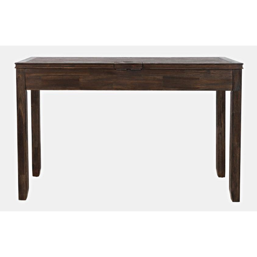 Dark wooden table with clean, simple design.