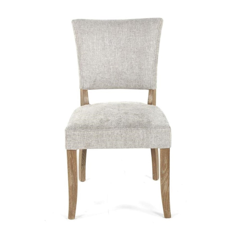 Light gray upholstered chair with wooden legs.