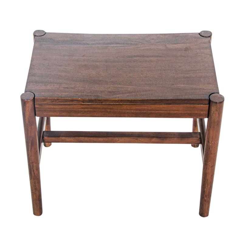 Dark wooden square stool with a simple design.