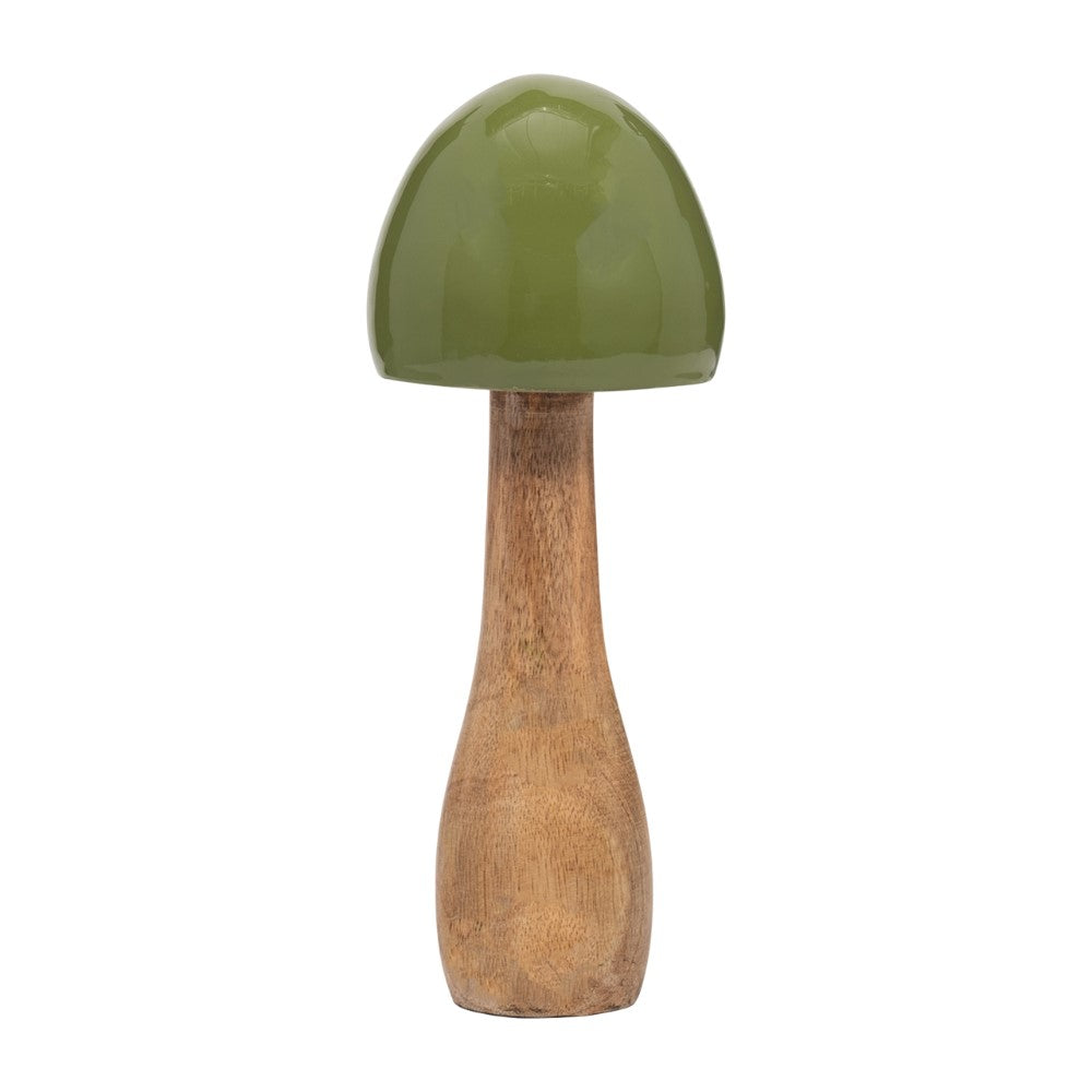 Green-topped mushroom figurine with a wooden stem.