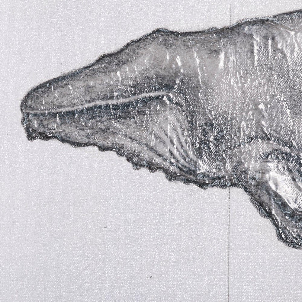 Transparent pouch resembling a shark on a textured background.