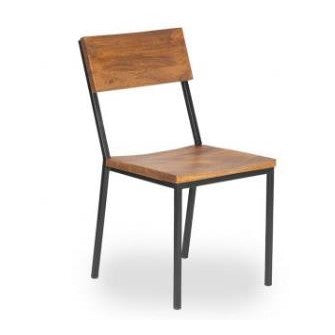Wooden chair with metal frame and simple design.