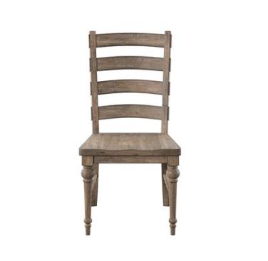 Wooden chair with ladder back design and turned legs.