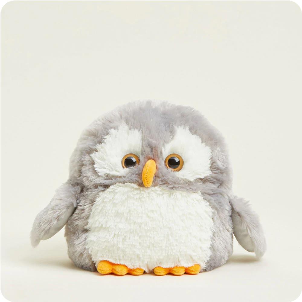 Fluffy gray owl plush with orange beak and feet.