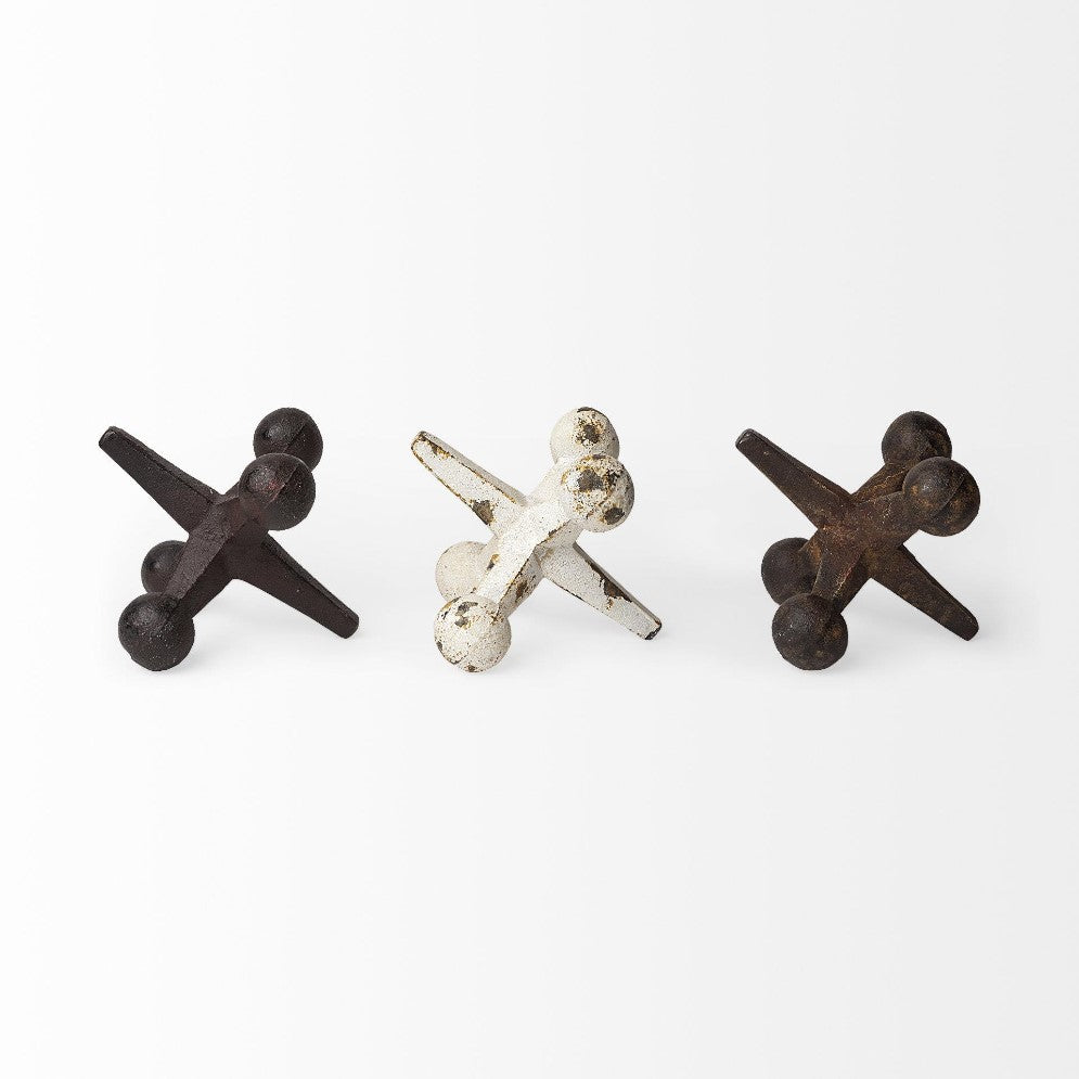 Three vintage jacks in black, white, and brown on a white background.