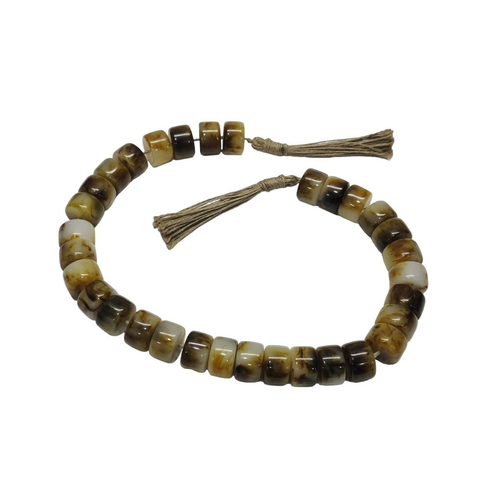 Brown beaded bracelet with a knotted loop clasp.