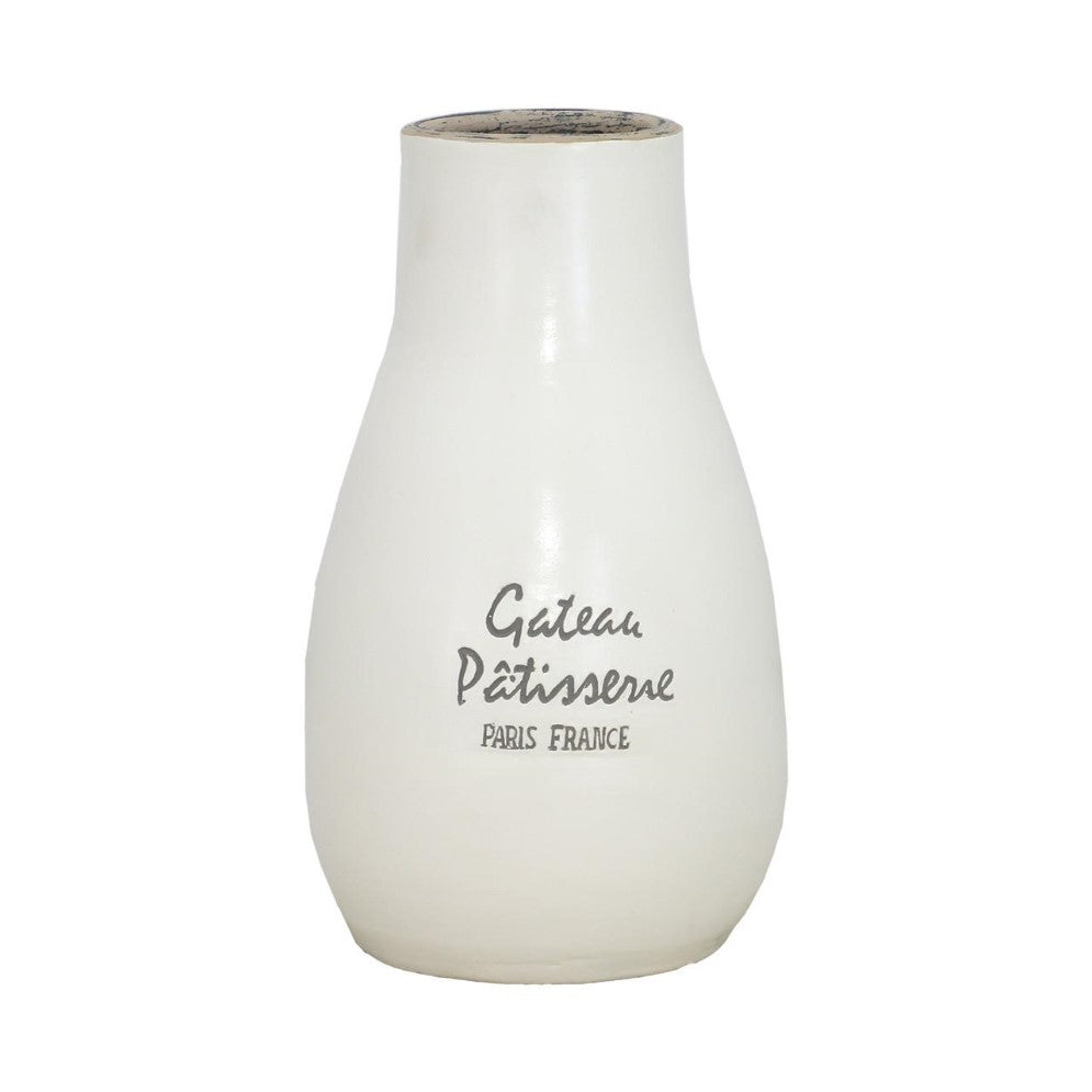 White vase with "Gâteau Pâtisserie, Paris France" text.