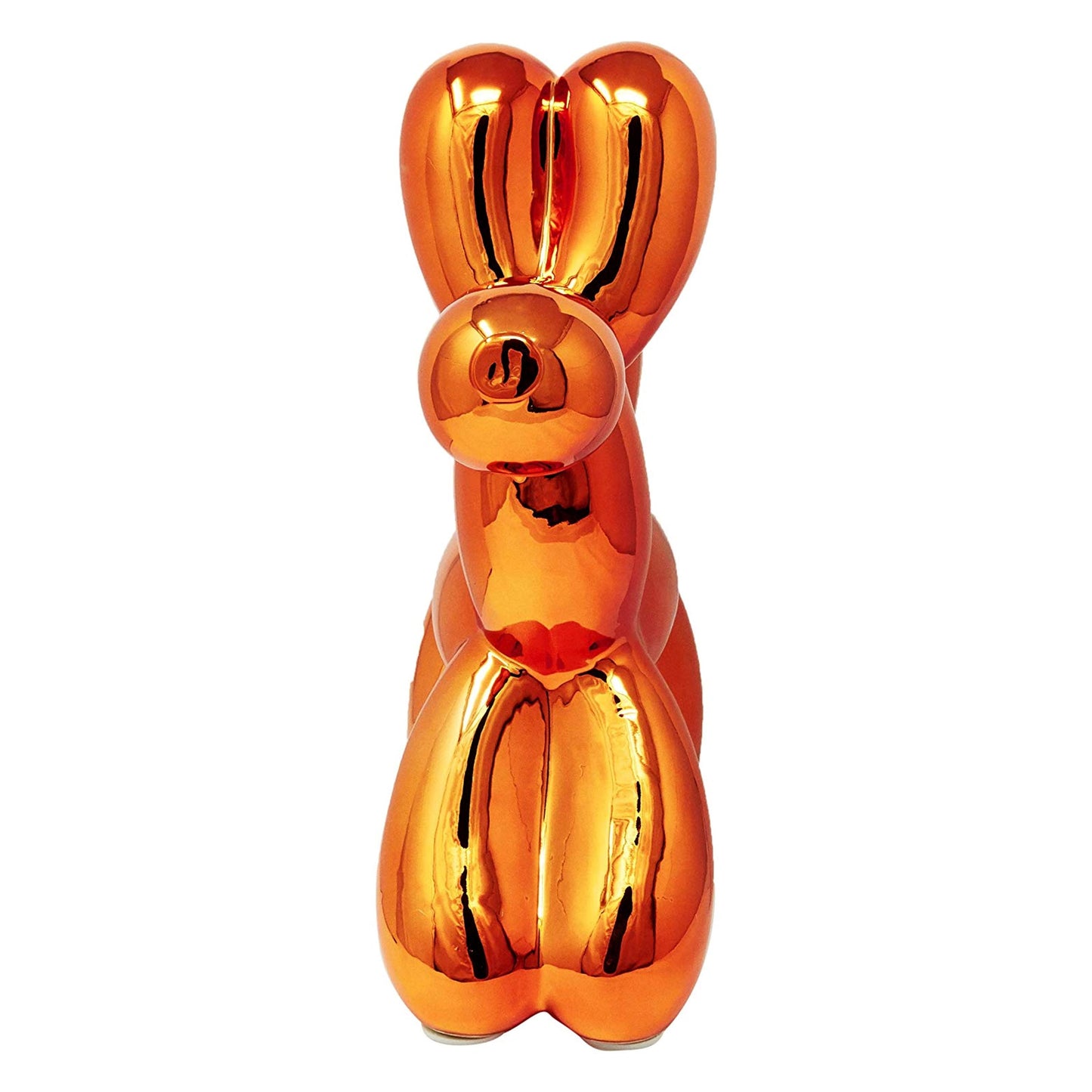Orange balloon-like bunny sculpture.