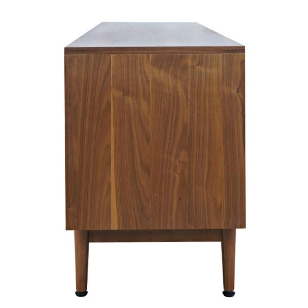 Wooden cabinet side view with a mid-century design.