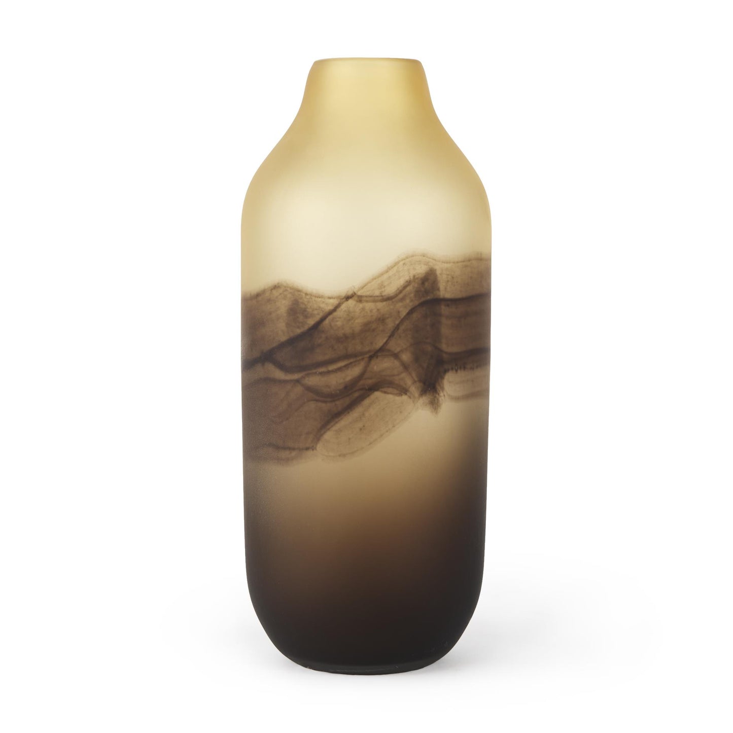 Elegant glass vase with smoky wave pattern and a gradient design.