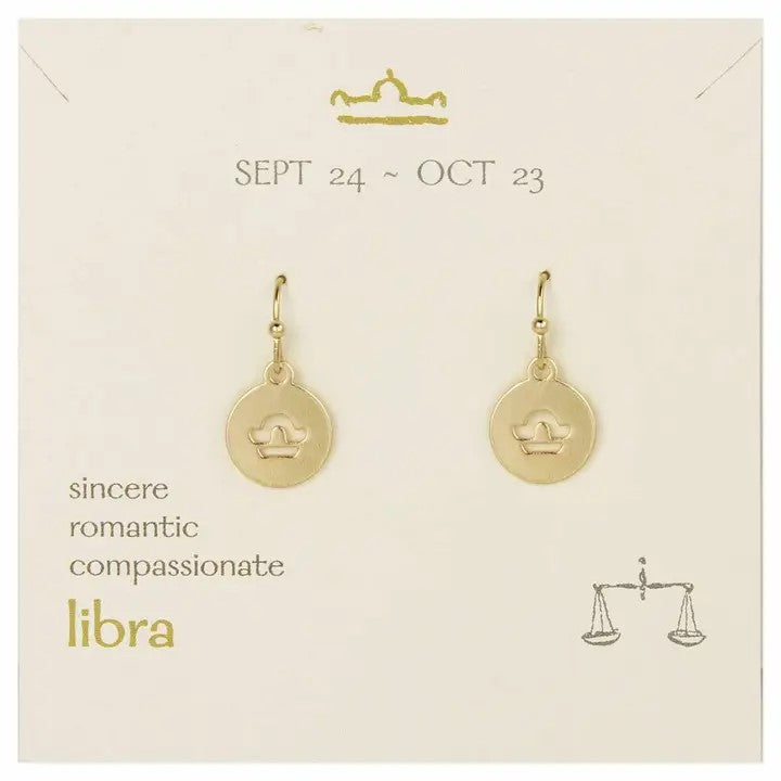 Picture of Gold Round Libra Zodiac Earrings