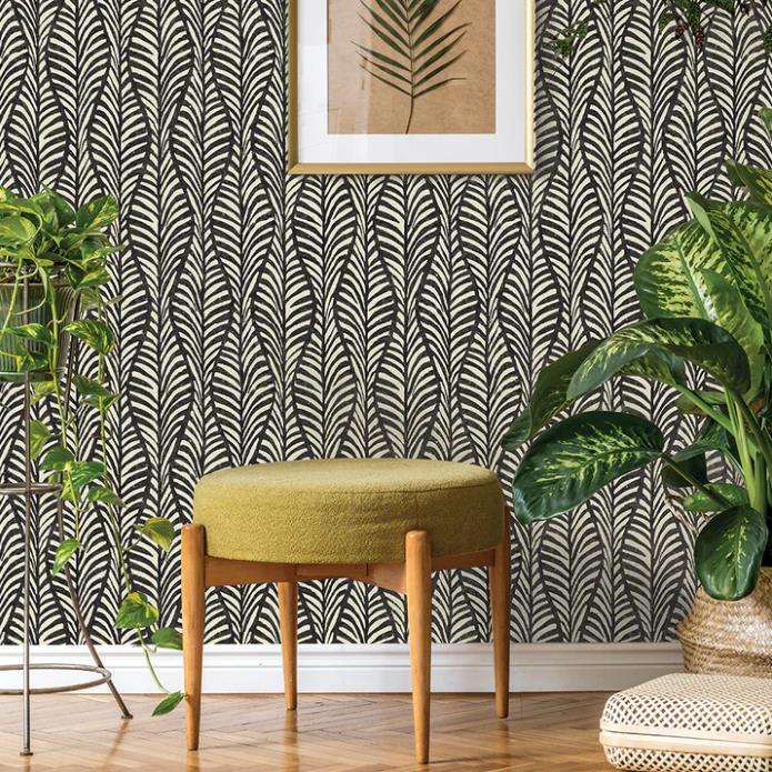 Picture of Tempaper Block Print Leaves Single Roll Moveable Wallpaper