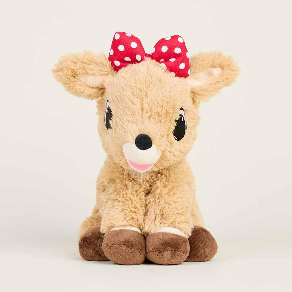 Cute plush deer with red polka-dot bow.