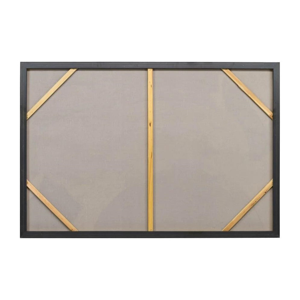 Back of a framed canvas with a wooden support structure.