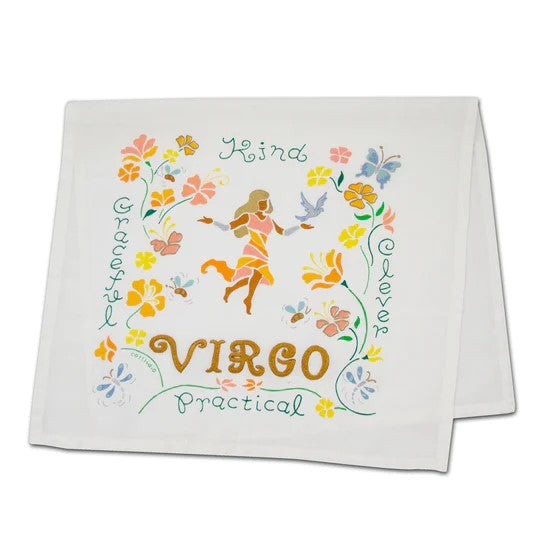 Virgo-themed cloth with floral and zodiac design.