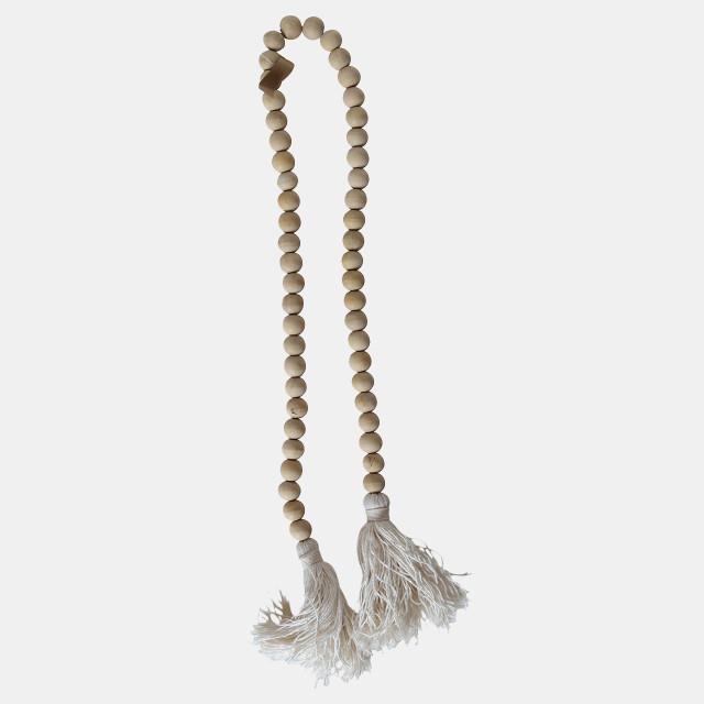 Wood bead garland with tassels on both ends.