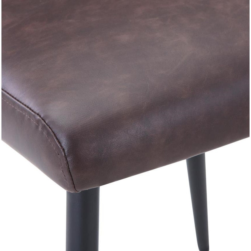 Brown leather chair seat with black metal legs.