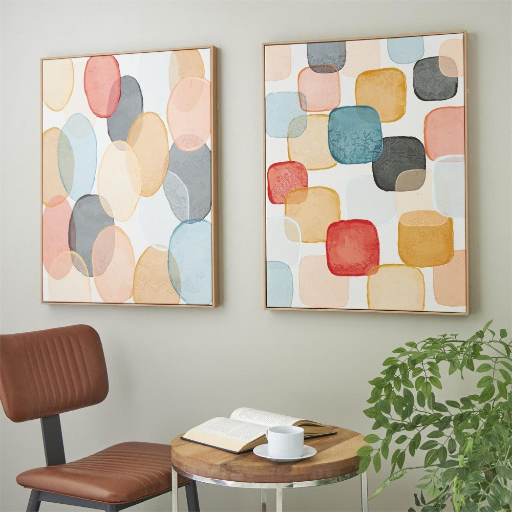 Abstract art with a chair, table, book, and plant.