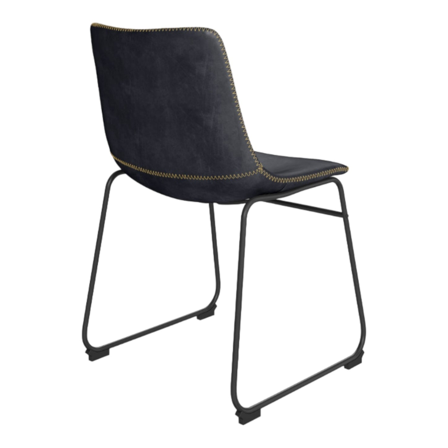 Modern black chair with metal legs and decorative stitching.