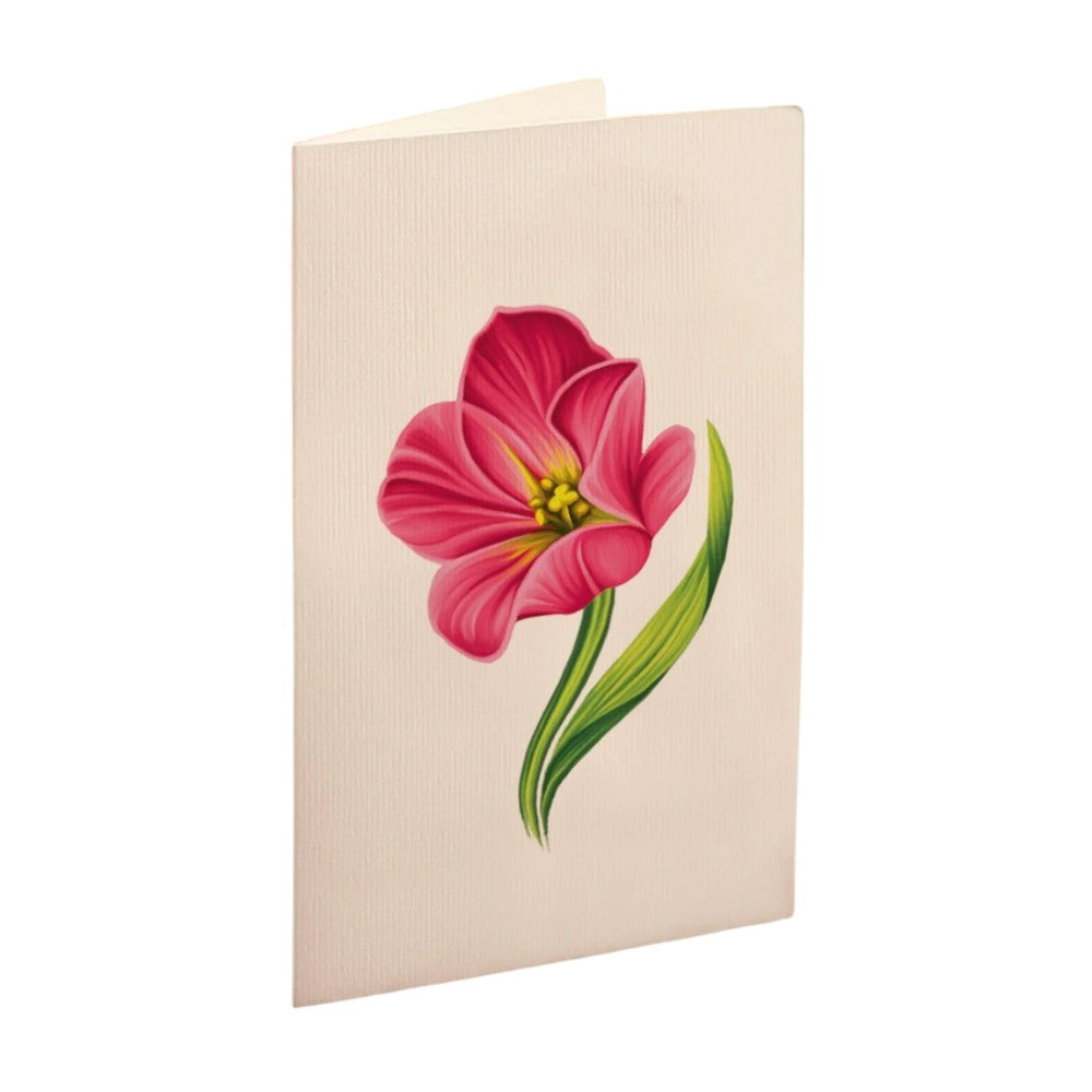 Greeting card with a pink flower design.