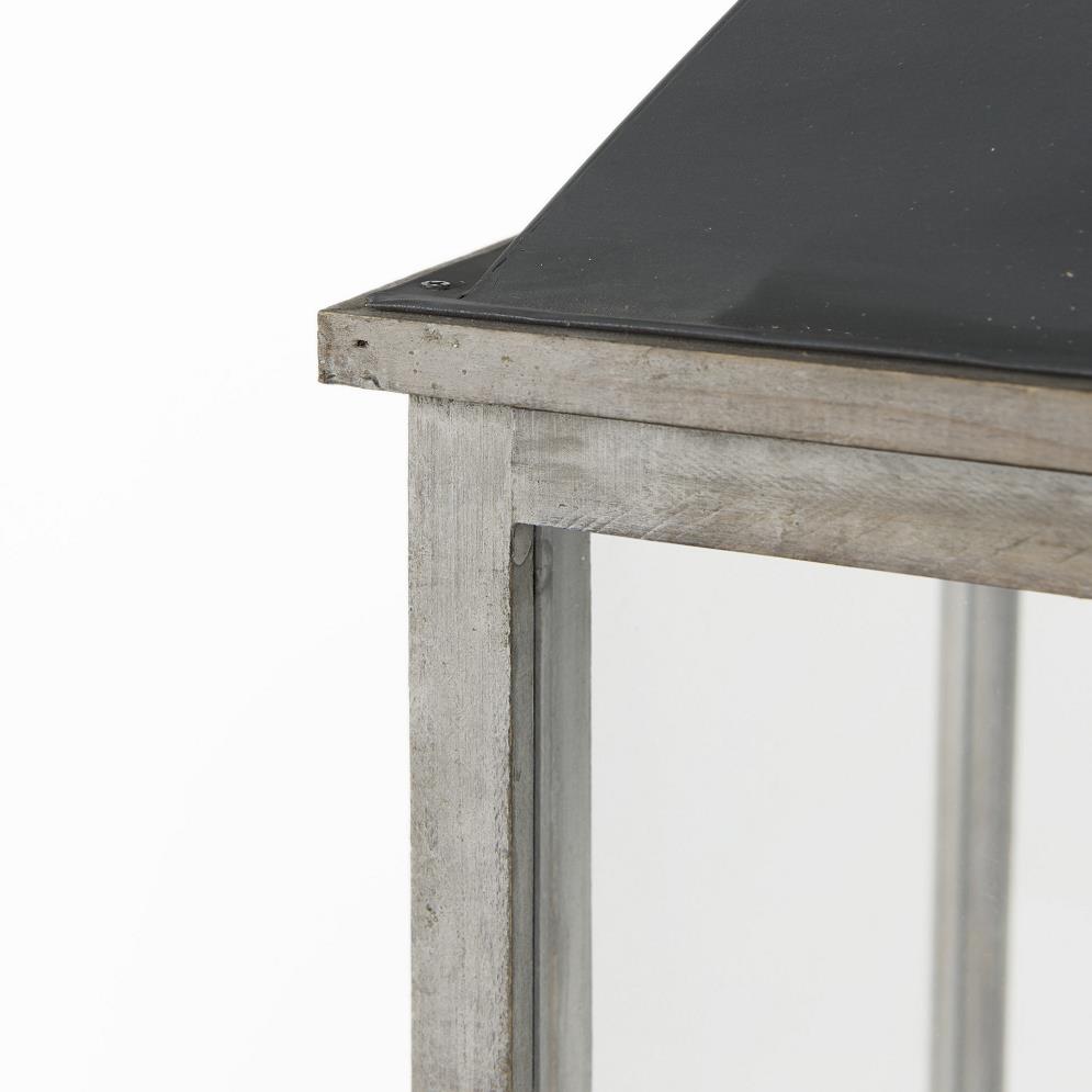 Wooden frame with a dark metal top.