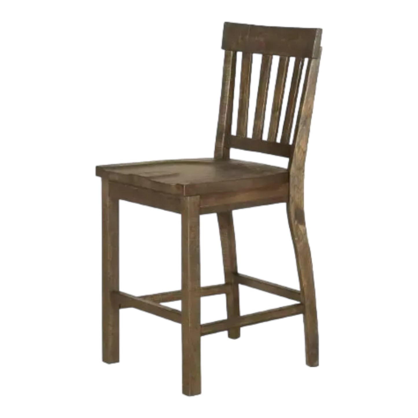 Wooden chair with a slatted backrest.