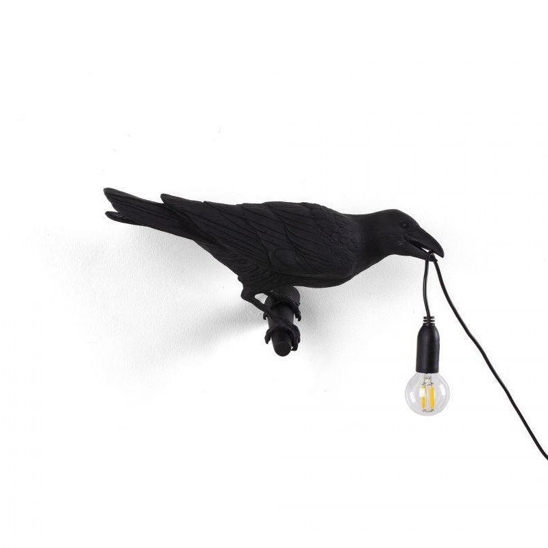 Picture of Seletti Looking Right Perched Raven Lamp Black