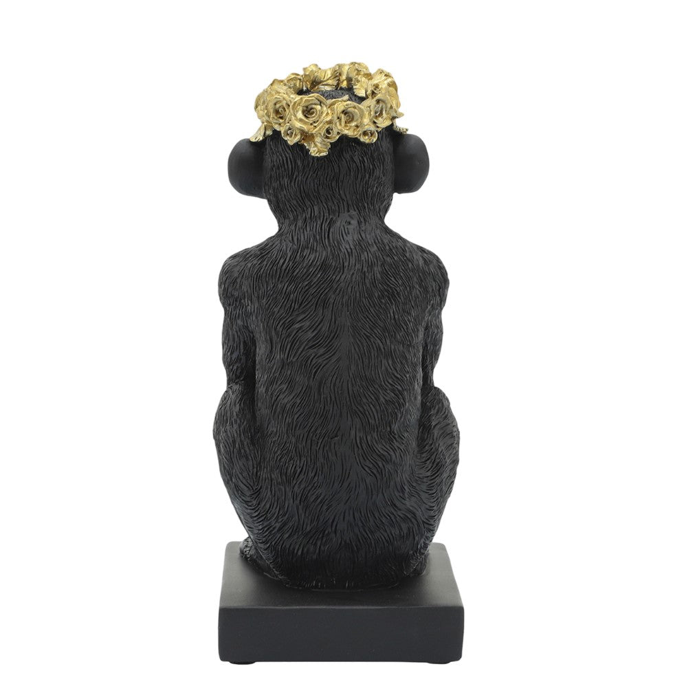 Picture of Monkey with Flower Crown Figure Small, Black & Gold