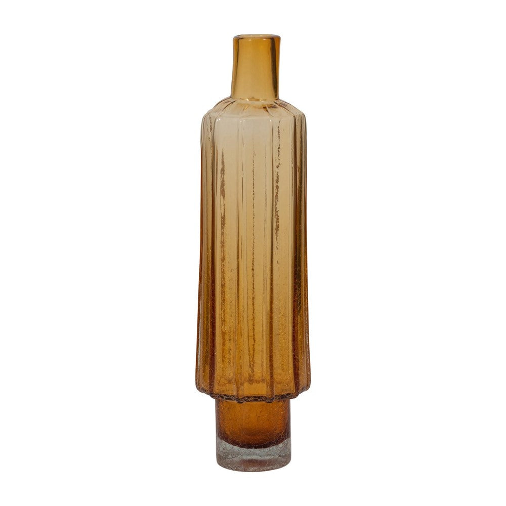 Tall, amber glass bottle with ribbed texture.