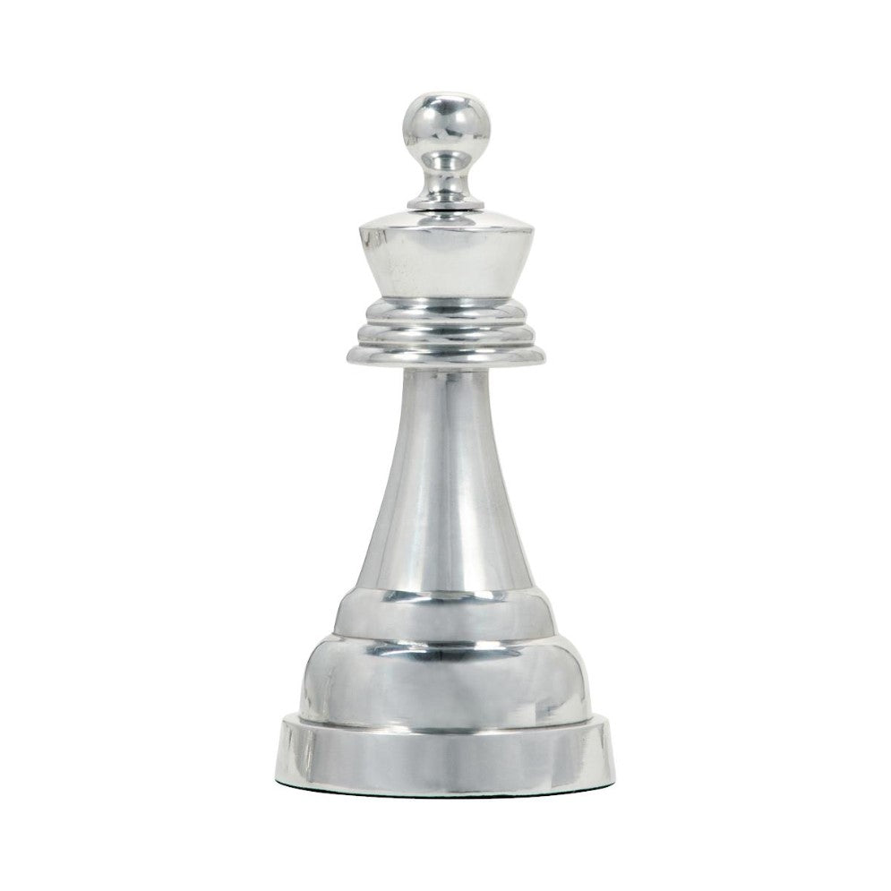 Silver chess pawn piece on a white background.