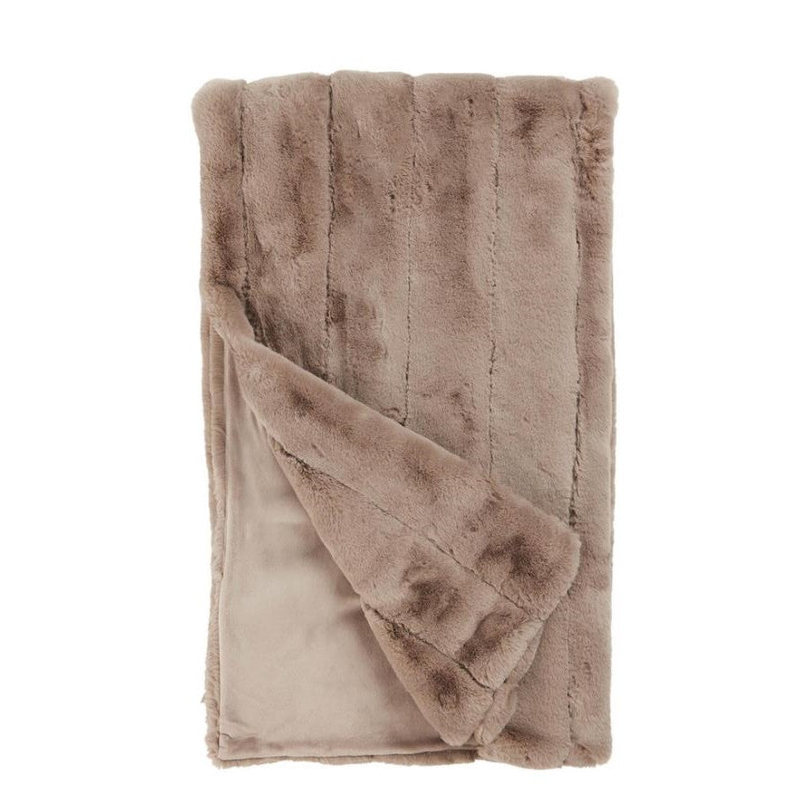 Brown, soft fur blanket folded neatly with one corner flipped open.