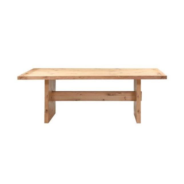 Wooden rectangular table with sturdy legs.