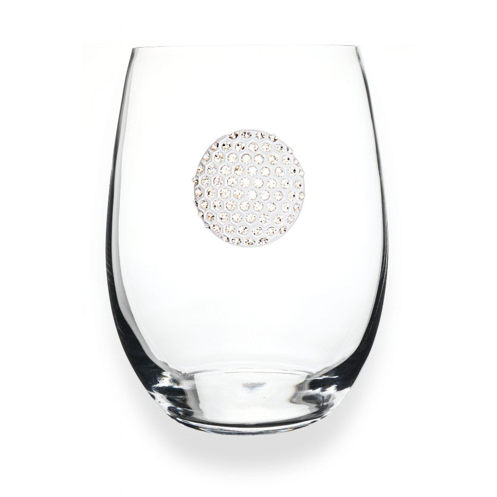 Clear glass with a round, crystal-studded design.