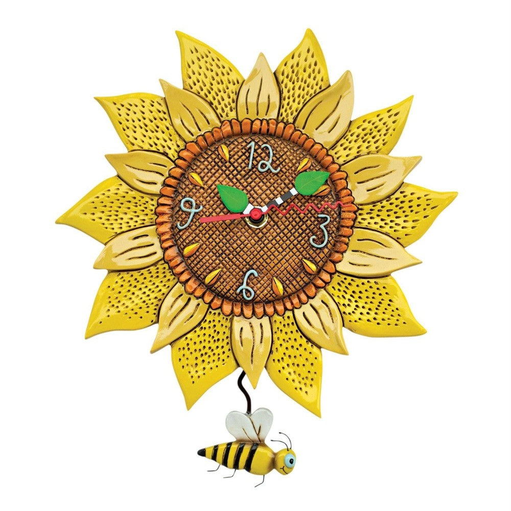 Sunflower clock with a bee pendulum.