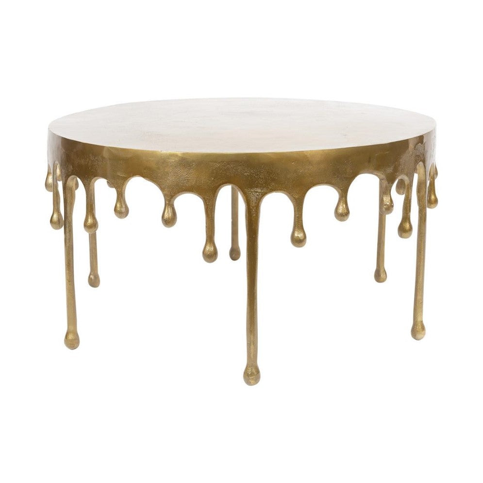 Round gold table with a dripping design.