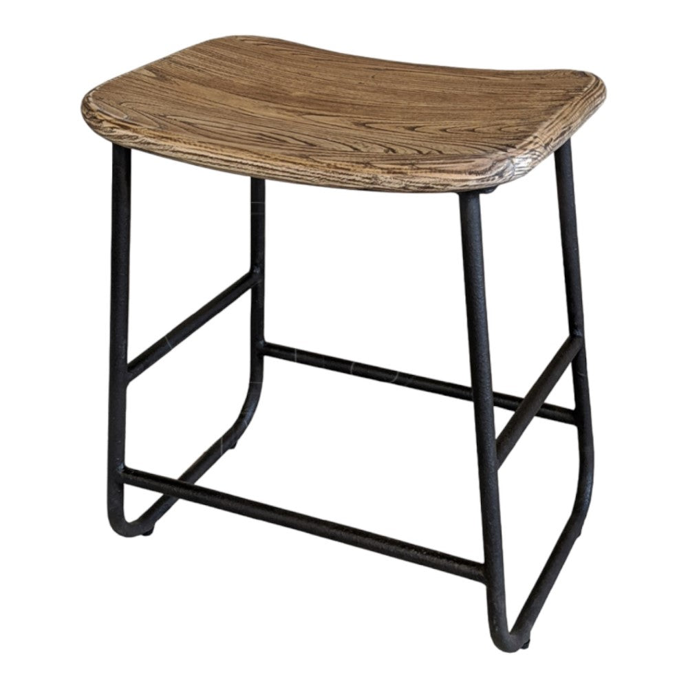 Wooden top stool with black metal legs.