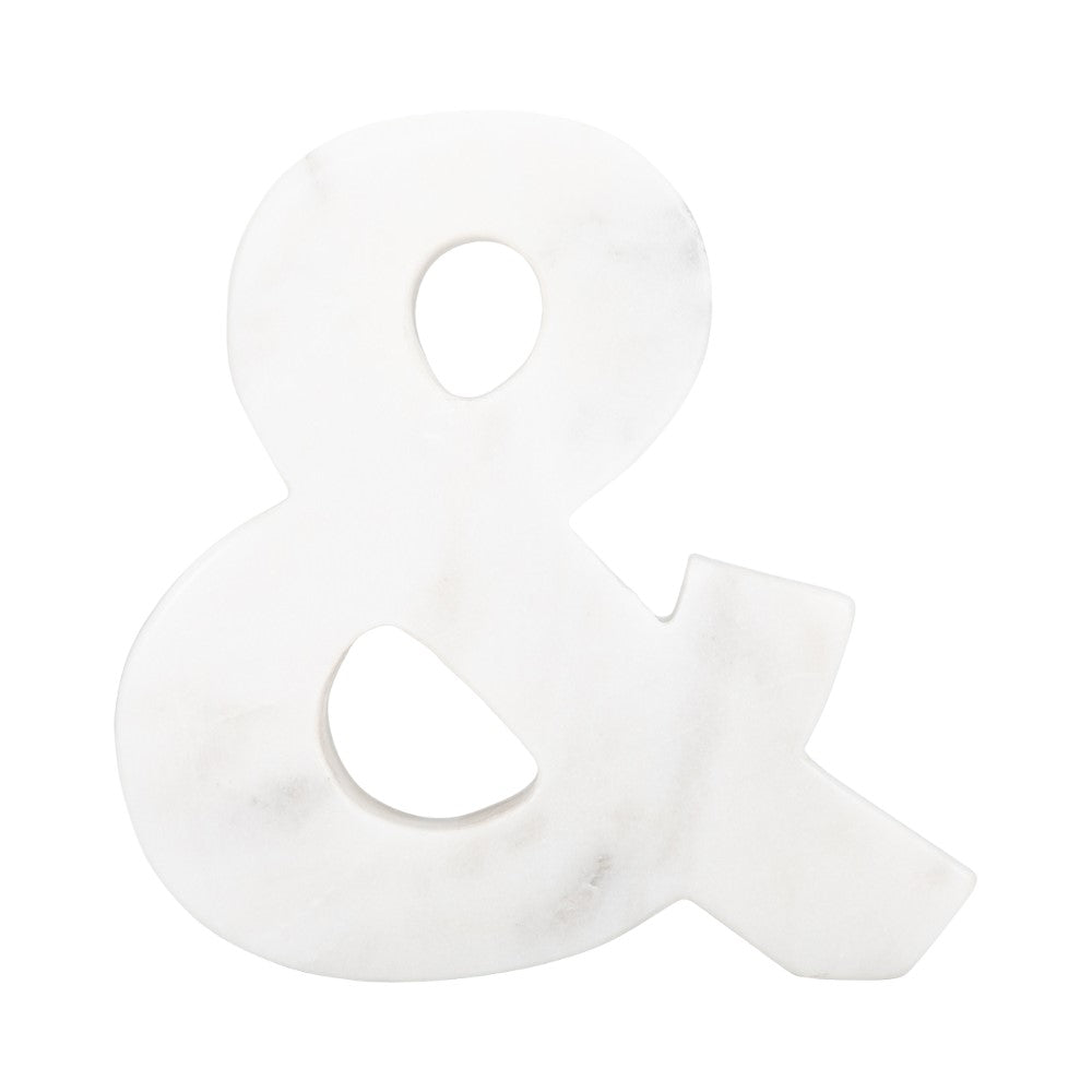 White marble ampersand symbol on a plain background.
