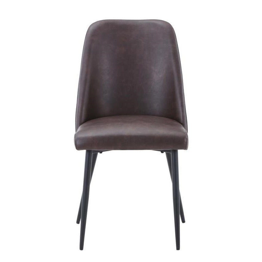 Dark brown leather chair with black metal legs.
